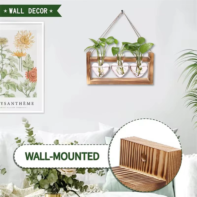 Новая стеклянная ваза в форме сердца из цельного дерева, настольная гидропонная растительная настенная подставка, экологическая бутылка, украшение для комнатных зеленых растений