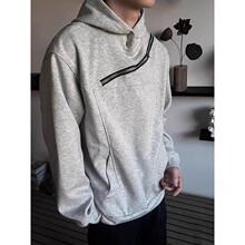 美式斜拉链连帽卫衣男款春秋季高街小众设计感潮牌高级休闲感外套