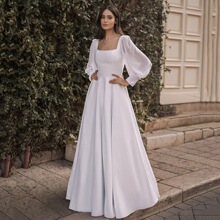 法式长袖新款轻婚纱拖尾气质高级感简约订婚晚礼服旅拍出门纱显瘦