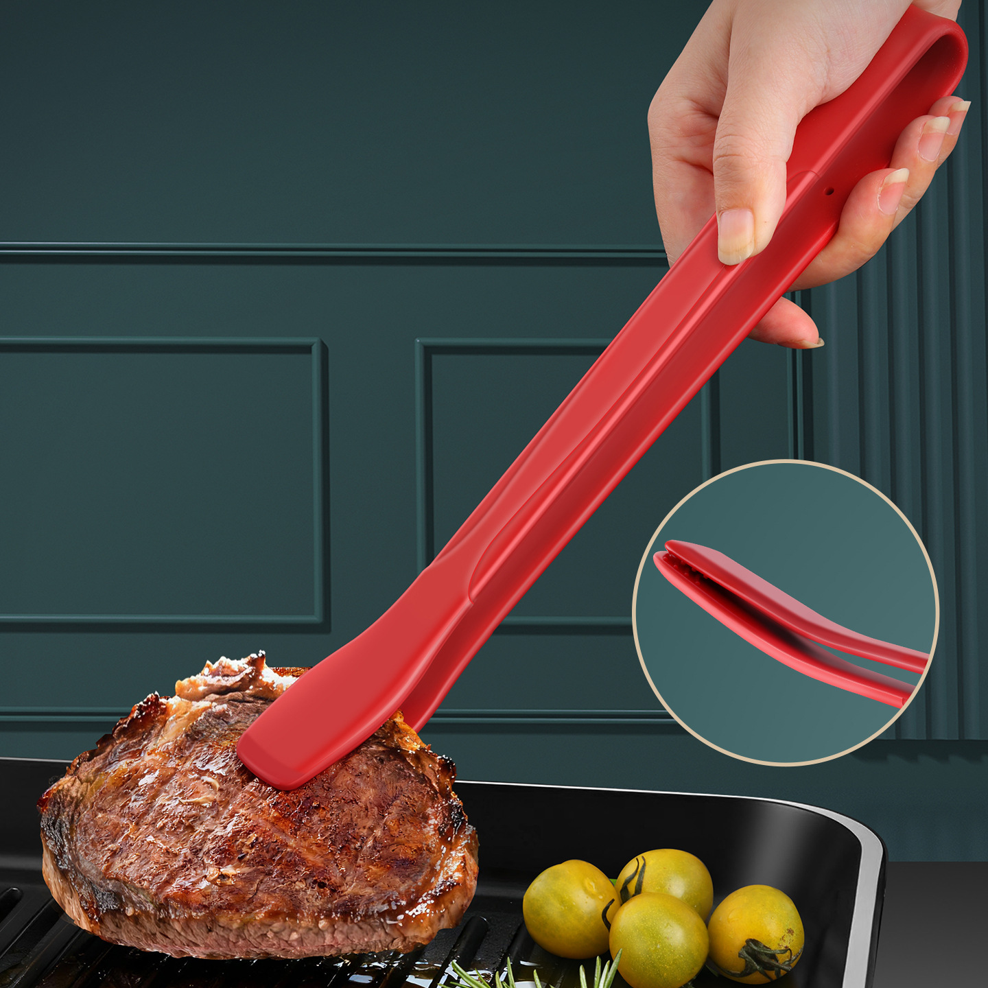 Thick Orange Silicone Tongs for Home Use, Steak Barbecue Food Tongs, Heat-Resistant and High-Temperature Resistant Kitchen Food Tongs