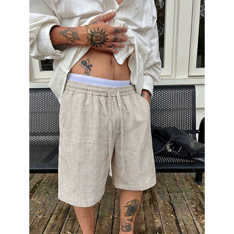 Men's shorts in a light luxury old money style, new thin summer shorts for both men and women, American casual full linen mid-length shorts for men Men's shorts in a light luxury old money style, new thin summer shorts for both men and women, American casual full linen mid-length shorts for men