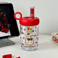 ハローキティプラスチックストローカップ女子学生高颜値学生小型携帯カップ耐高温カップ
