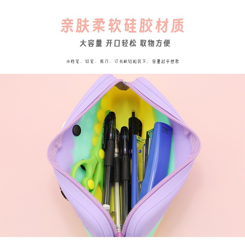 Inventario de alto valor facial DIY agujero de silicona bolsas de lápiz portátiles de gran capacidad caja de lápiz de dibujos animados simple caja de almacenamiento de papelería