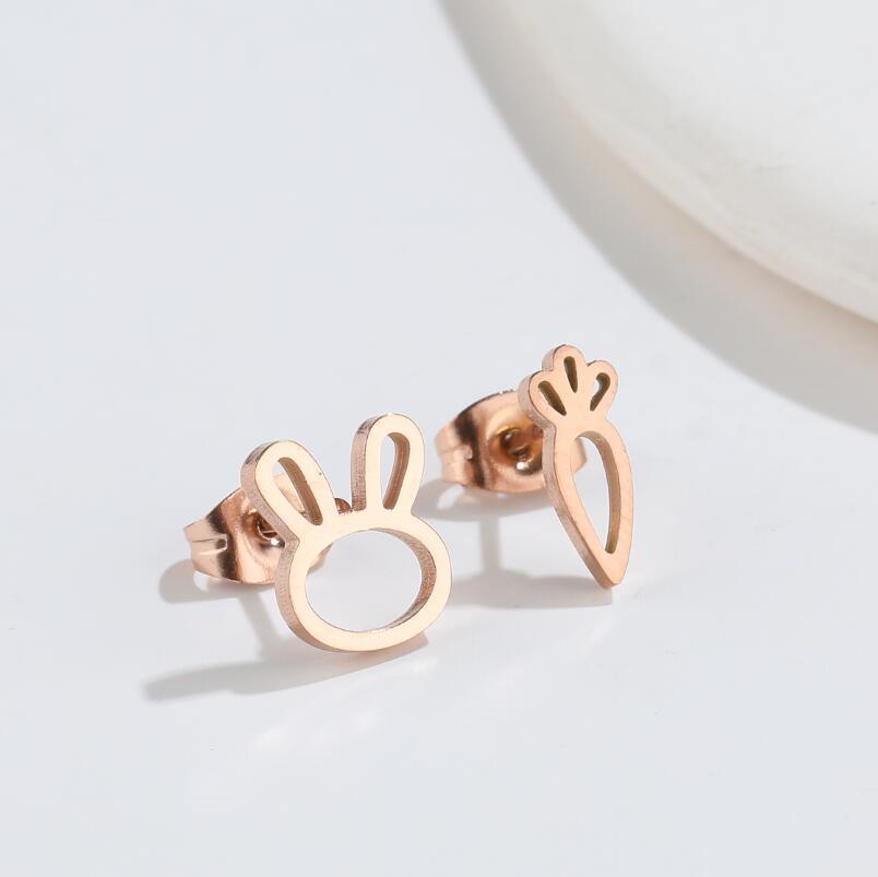 1 Pair Fashion Bunny Ears Titanium Steel Ear Studs display picture 1
