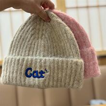 韩系复古新款字母刺绣高品质针织帽女户外出游保暖护耳加厚棉帽帽