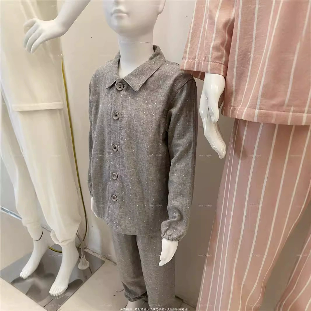 Безпечатная двухслойная пряжа класса А из хлопчатобумажной детской пижамы весной и осенью с длинными рукавами брюки марля дышащая и теплая домашняя одежда