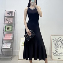 南油高端女装法式名媛风镶钻圆领无袖针织连衣裙女修身显瘦背心裙