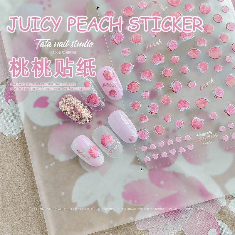 Popular en línea popular pegatinas de uñas japonesas melocotón cereza ultra-Delgado resistente alivio tridimensional decoración de frutas DIY
