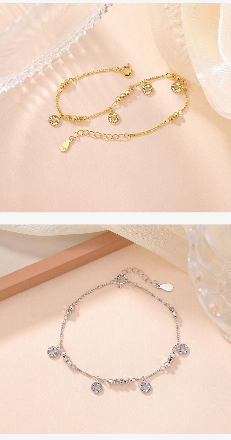Vòng tay bạc S925 mạ vàng hình cỏ bốn lá phong cách nhẹ nhàng — Bạc chi tiết 4