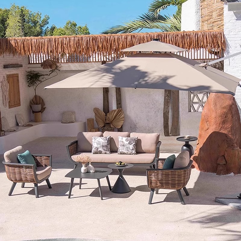 Sofá impermeable solar silla de caña Jardín al aire libre aleación de aluminio hogar combinación de caña estilo europeo ocio al aire libre