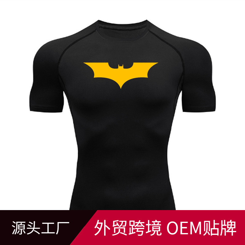 Cross-Border Batman Men's Fitness Short-Sleeved Sports Running Tight-Fitting Round-Neck T-Shirt Basketball Football Compression Quick-Drying Shirt