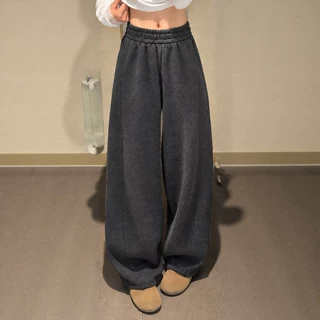 弯刀糯米裤女秋季2026新款韩系深灰色休闲宽松小个子垂坠感阔腿裤