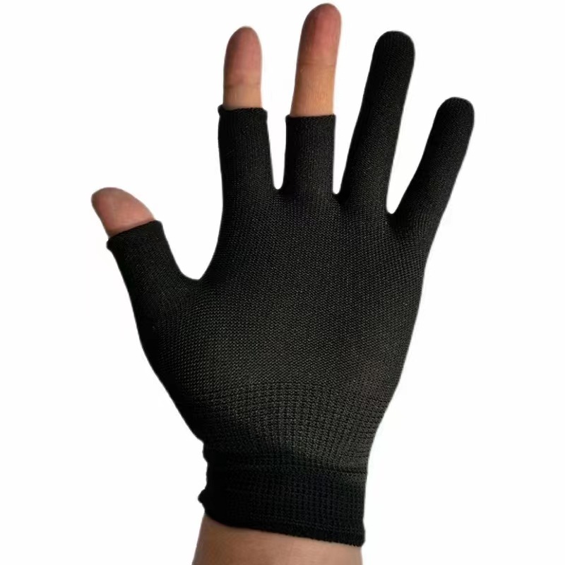 黑色漏三指手套尼龙涤纶手套 电子工作手套 防滑劳保手套厂家批发
