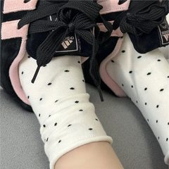 卷邊波點襪子女春夏ins潮復古奶油系中筒襪女文藝月子襪女堆堆襪