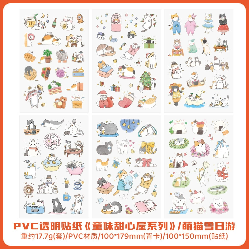 Transparent PVC Waterproof Stickers — Cute Cartoon Multi-Design Sheets, Single Pack (Various Themes)