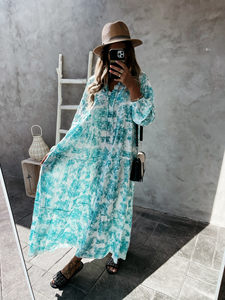 product - wholesale Autumn Winter Women Ruffled Collar Positioning Printed Dress - 3