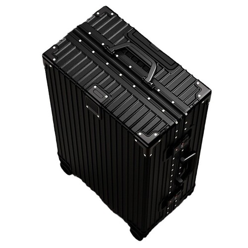 A unisex 20-inch aluminum-framed pull-along suitcase with password wheels, designed for students, offering large capacity.