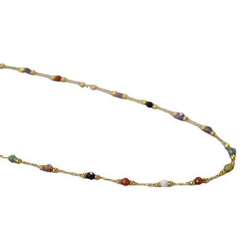 Japanese Retro Sweet Color Natural Stone Delicate Simple Personality Versatile Elegant Short Pendant Necklace Clavicle Chain for Women