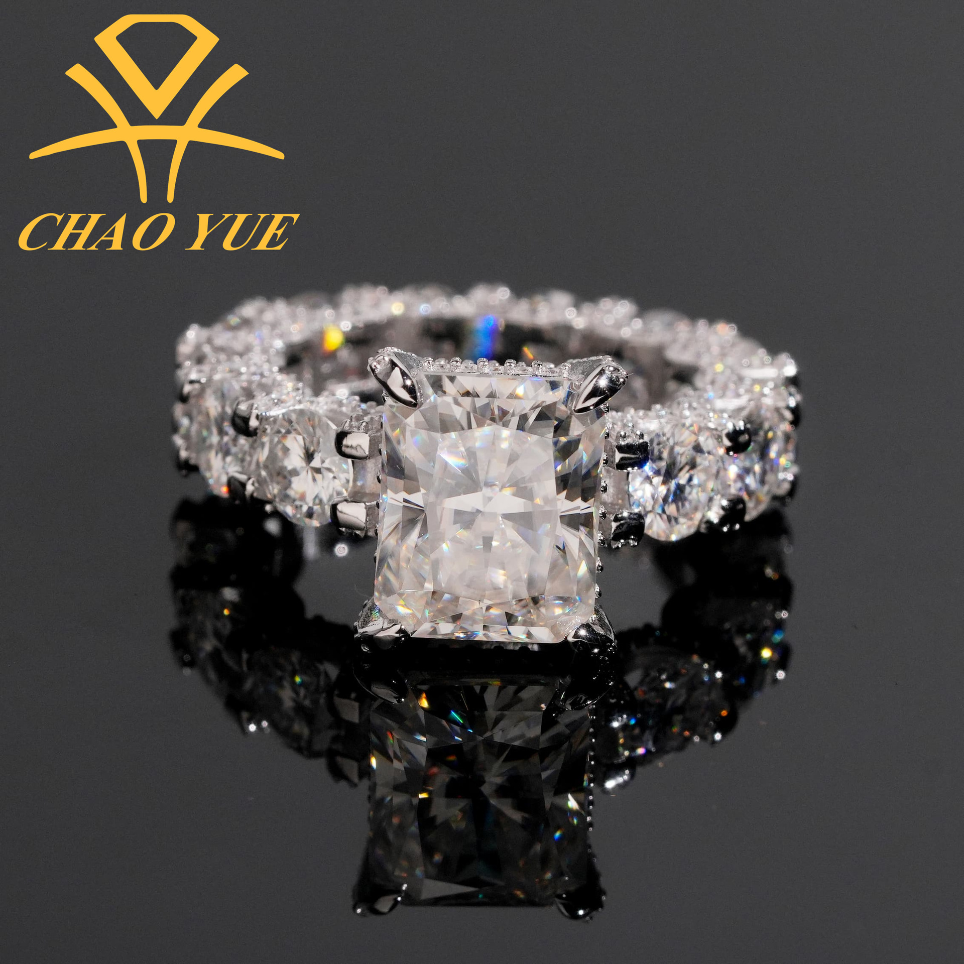 Tik Tok Cross-Border New Hot Selling Wedding Ring Sterling Silver 9*11mm Radiant Moissanite 5Ct Luxury Engagement Ring