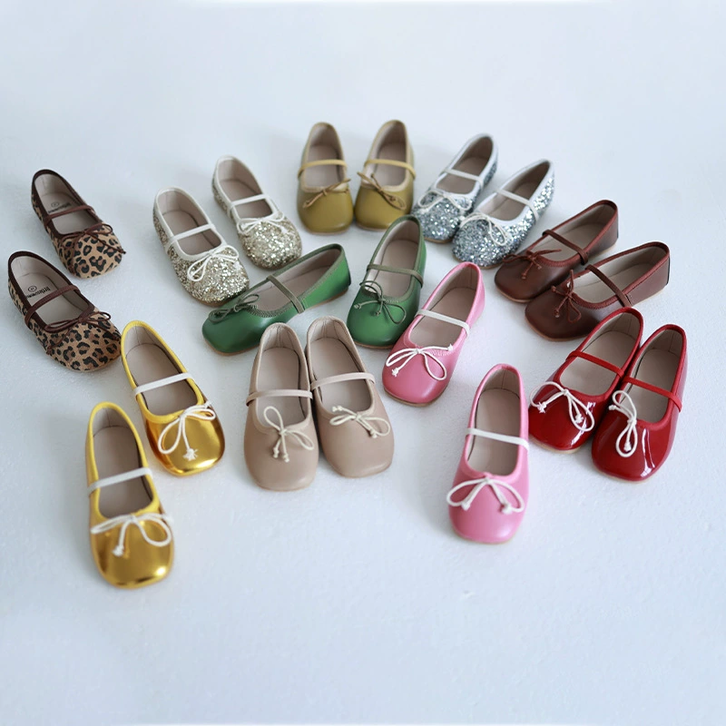 Littlesummer 22 года Весна и осень для девочек из натуральной воловьей кожи квадратный однотонный дышащий бант с мягким дном балетный мужской