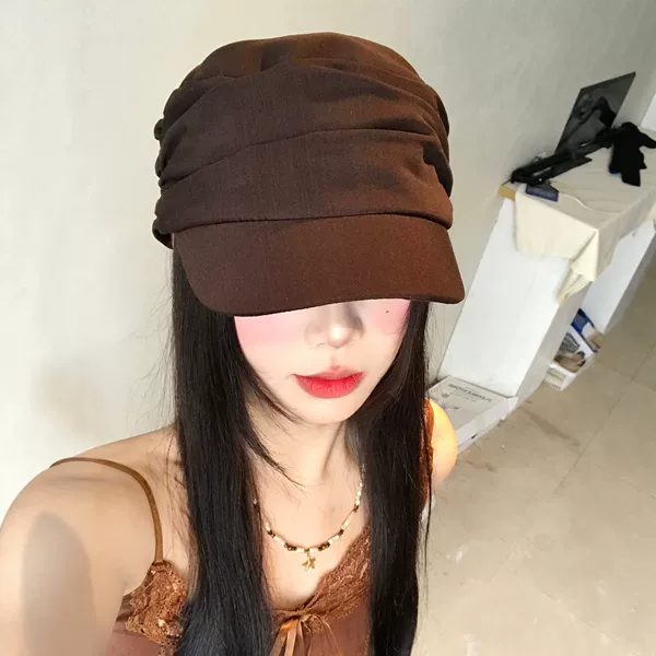 Equestrian Hat Yamamoto Style Pleated Linen Hat Women's Summer Vintage Beret Versatile Trendy Sun Hat