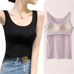 plus size All-match Camisole Women's Outer Wear Suit Inner Base One-piece Thin Vest with Chest Pad Women's Inner Wear
