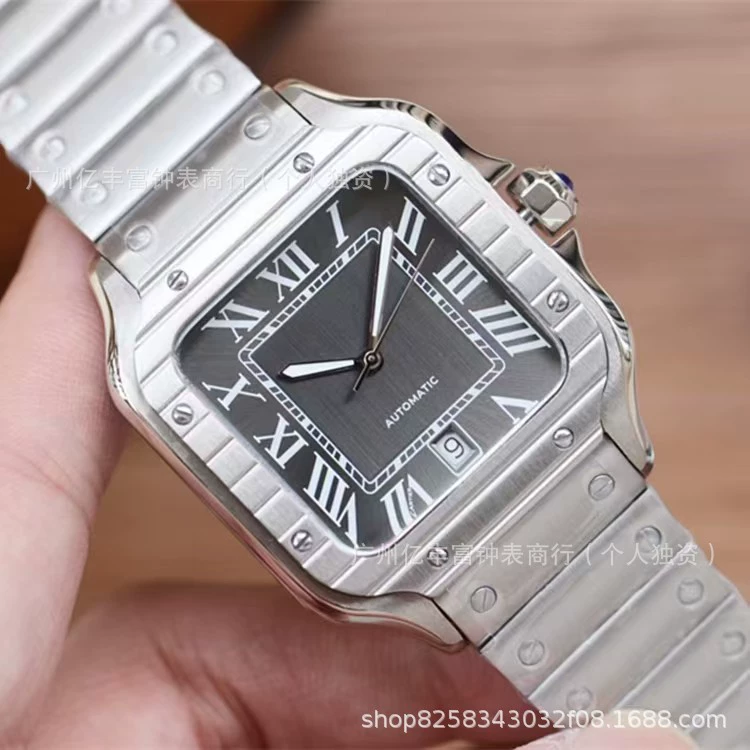 Mechanical waterproof automatic high-end mechanical watch, square calendar, tank, for beloved