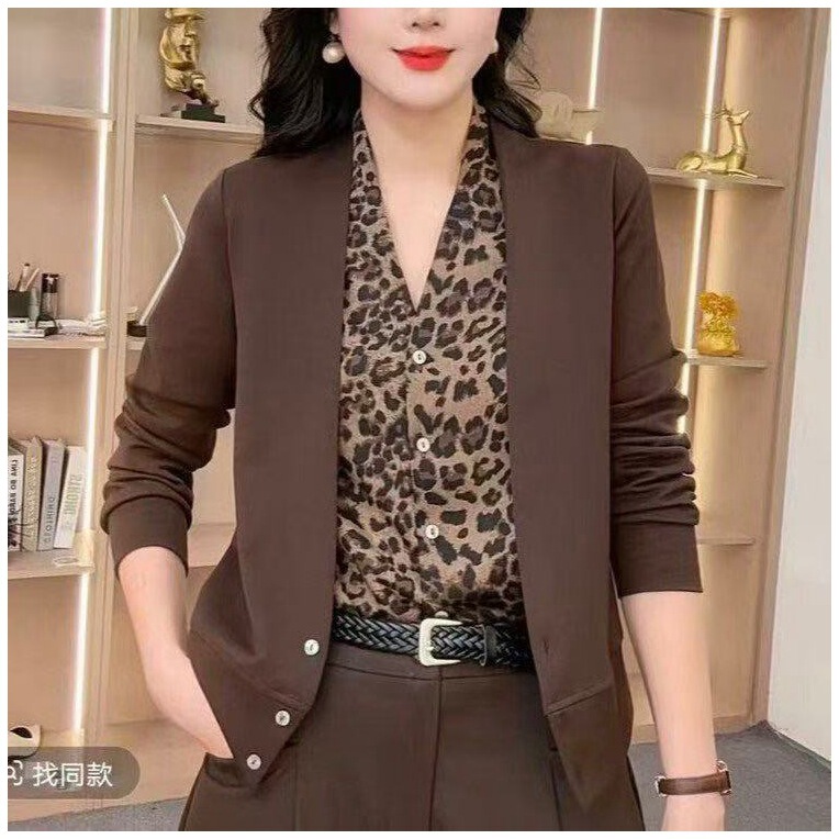 Stylish and sophisticated leopard print patchwork long-sleeve top, a new autumn design that is fashionable, slimming, and covers the body, perfect for layering and versatile for various outfits Stylish and sophisticated leopard print patchwork long-sleeve top, a new autumn design that is fashionable, slimming, and covers the body, perfect for layering and versatile for various outfits