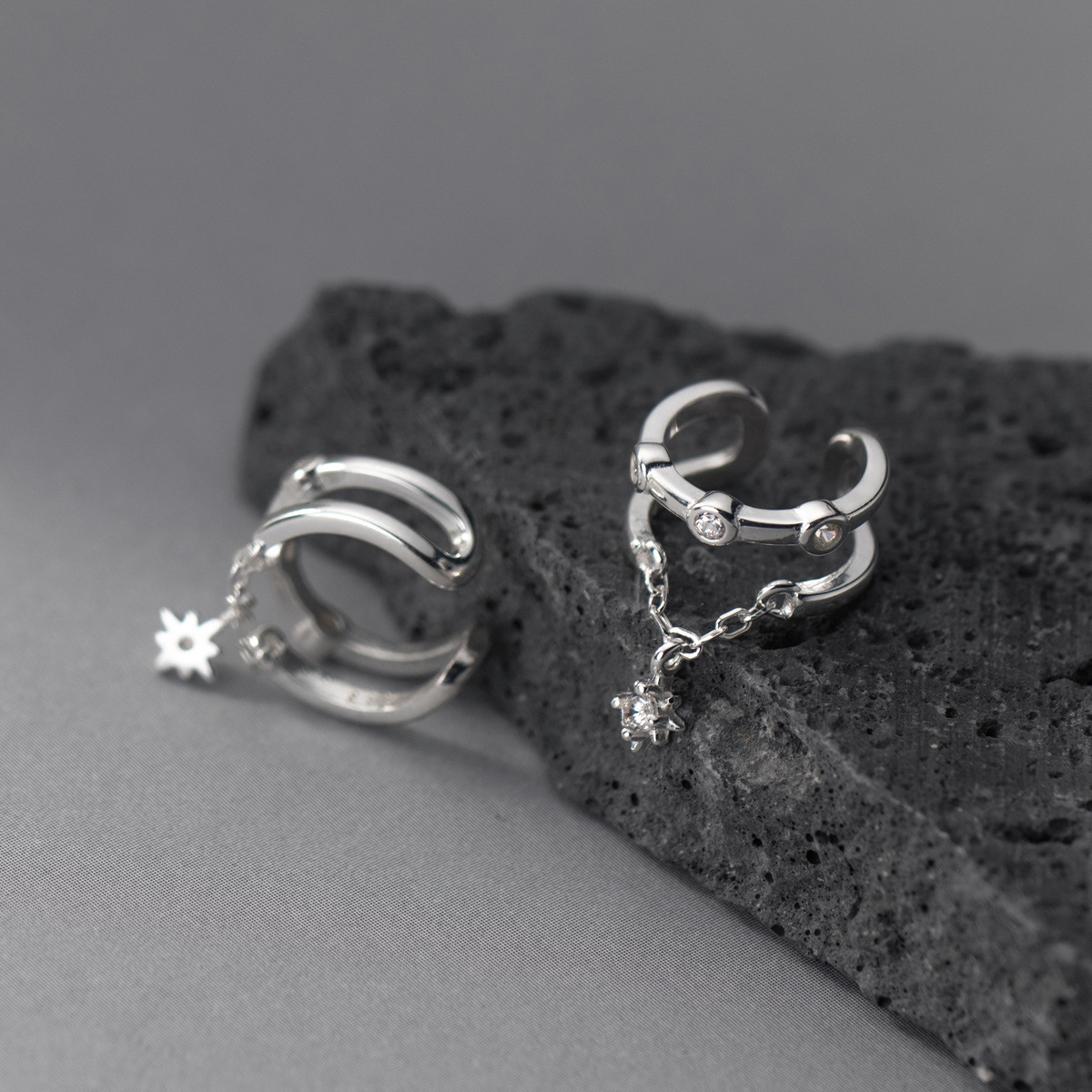 Eloch S925 temperamento de plata esterlina con diamantes de doble capa de auriculares de estilo de alta calidad joyas para orejas de mujer M03291