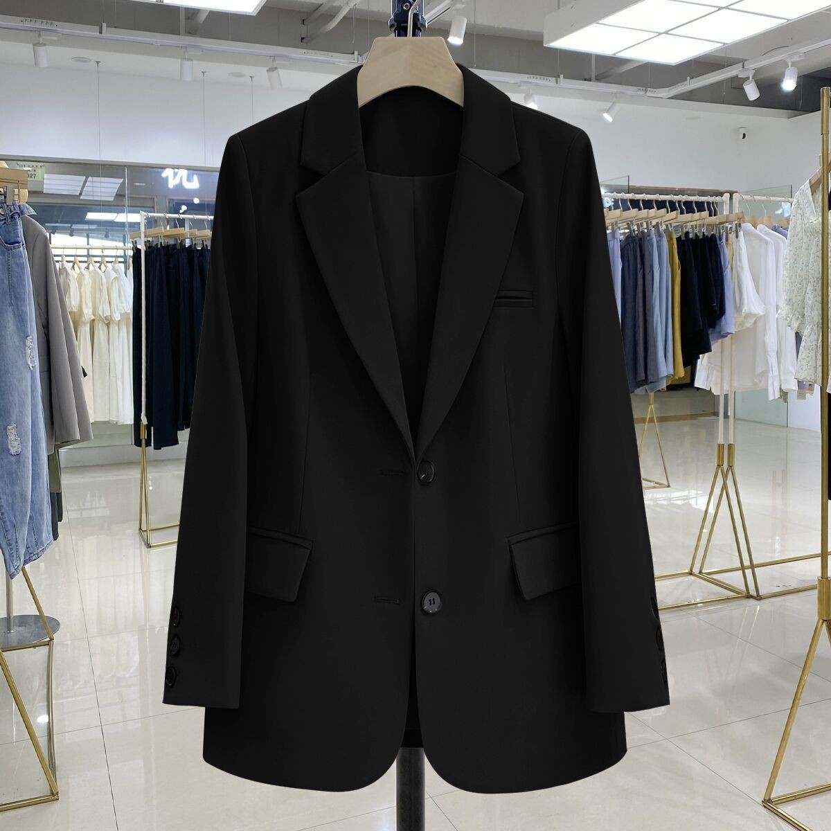 Autumn elegant black classic suit jacket for leisure