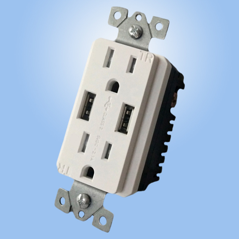 专业供应美标USB电源插座 2位美式15A双USB插座 120型UL墙壁插座