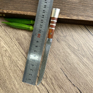 木鞘小刀大马士革钢锋利户外野营烤肉分割刀户外小直刀专用水果刀