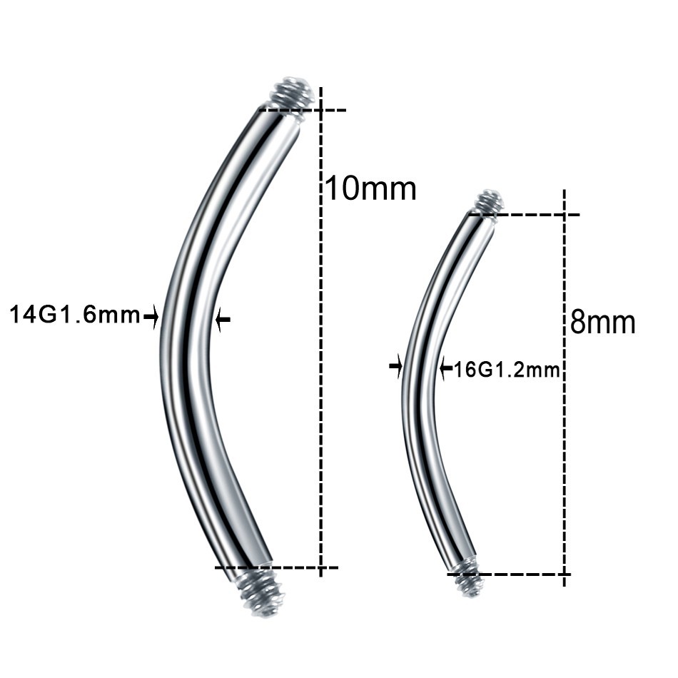 Piercing per sopracciglia fai da te con asta liscia, 16G 14G, denti esterni curvi, accessori per gioielli_voghion.com