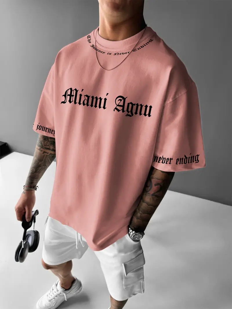 2024 moda simple eslogan 3D impresión digital para hombres verano casual suelta transpirable manga corta camiseta de cuello redondo