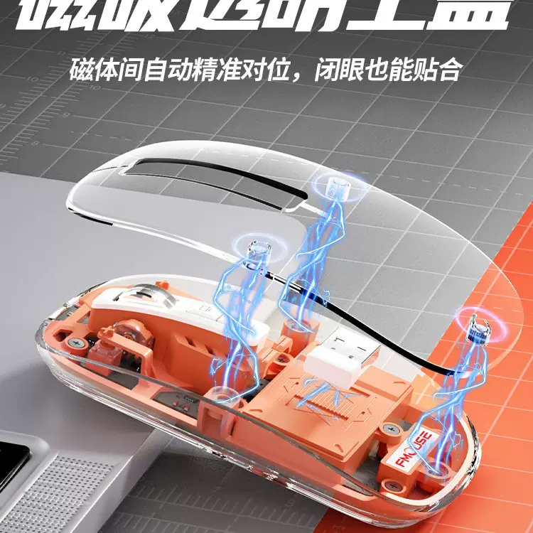 虎猫纯镜133无线蓝牙鼠标三模静音透明充电台式电脑平板磁吸鼠标