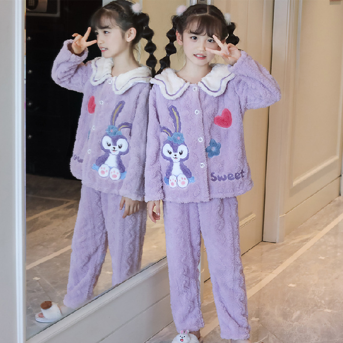Pijamas para niños niñas de invierno y otoño de franela caliente y grueso de terciopelo de dibujos animados para niños coral terciopelo de coral ropa para el hogar