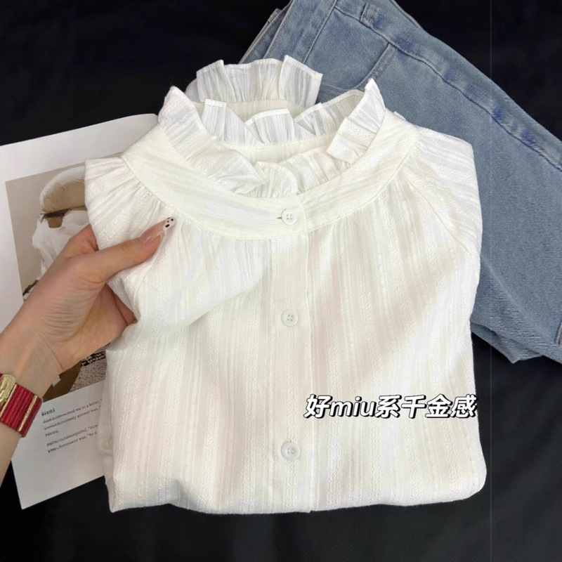 French Design Lace Inner Layering Shirt Layered with Korean White Long-Sleeved Shirt Women's Early Spring Top