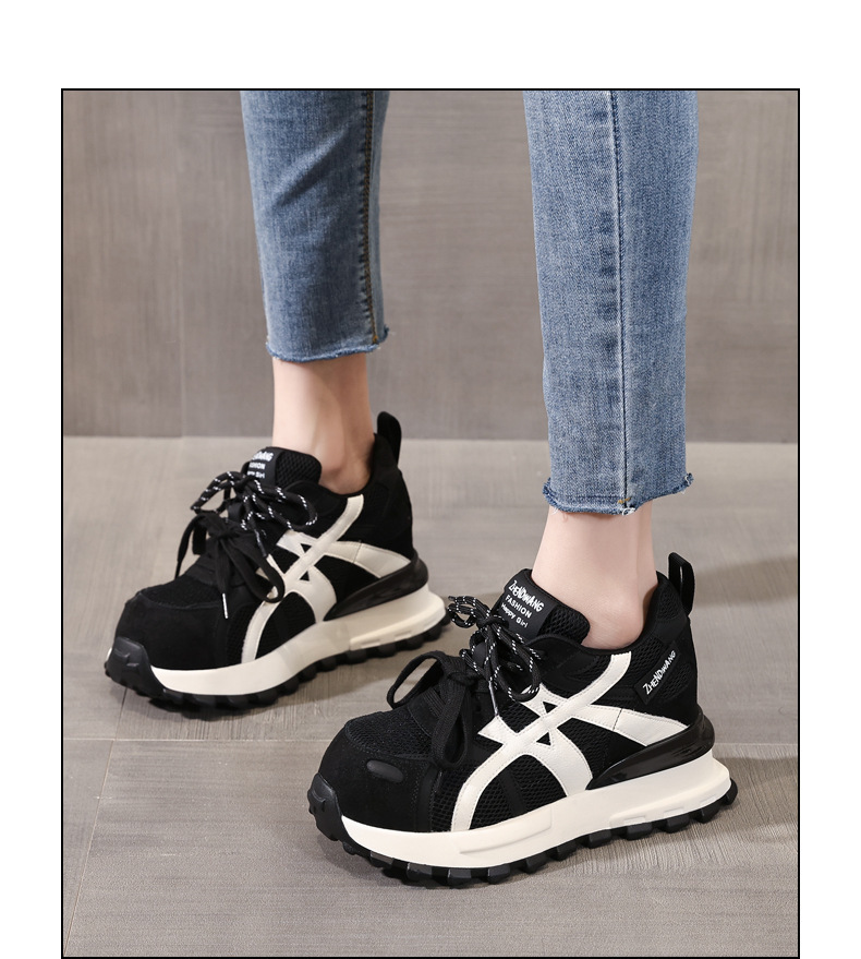 Giày sneaker nữ đế dày tăng chiều cao 9cm mặt lưới phong cách Forrest Gump — màu be chi tiết 13