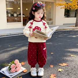 女童蘑菇卫衣束脚裤套装春秋款2026新款儿童时尚两件套