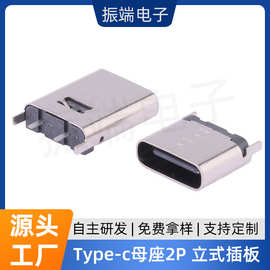 type-c2P母头180度直插DIP两脚H=8.8/10.5mm充电接口连接器单充电