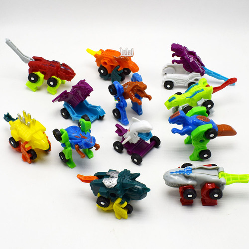 Novel 12 dinosaur deformation cars, mini deformation sports cars, various car robots, gashapon toys batch