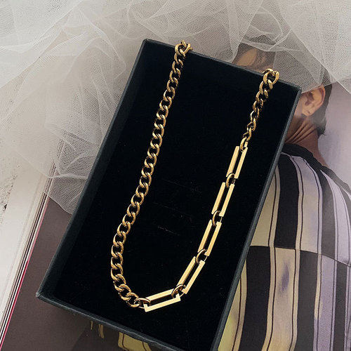 Cold style European and American personality splicing chain titanium steel necklace ins simple and versatile hip hop clavicle chain sweater chain for women