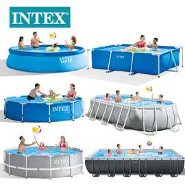 INTEX方形支架水池圆形支架游泳池家庭户外私人大型戏水池批发