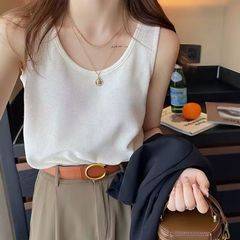 白色吊带背心女夏外穿遮副乳宽肩带配西装打底内搭华夫格宽松彭泉