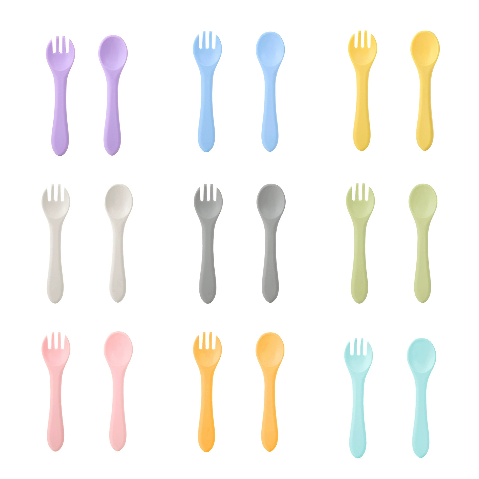 Children's silicone spoon, fork, soft set for early age