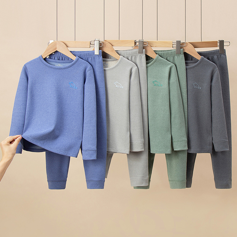 Autumn and Winter Children's Wool and Silk Thermal Underwear Set for Boys and Girls, Autumn Clothes and Pants, Home Wear for Older Children