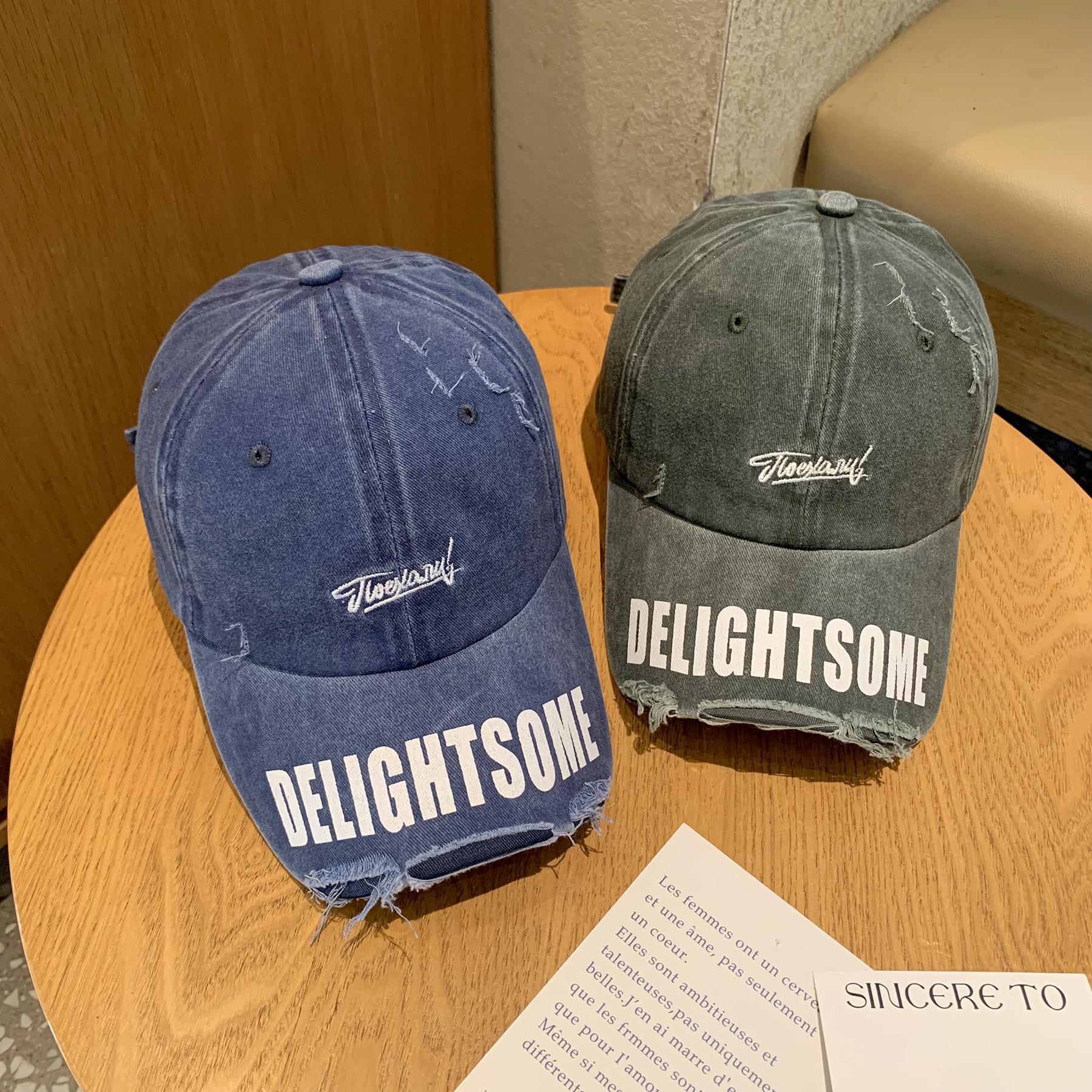 Retro estilo americano viejo lavado agujero sombrero de béisbol mujer primavera y otoño letras versátiles muestran cara gorra de lengua de pato hombre moda