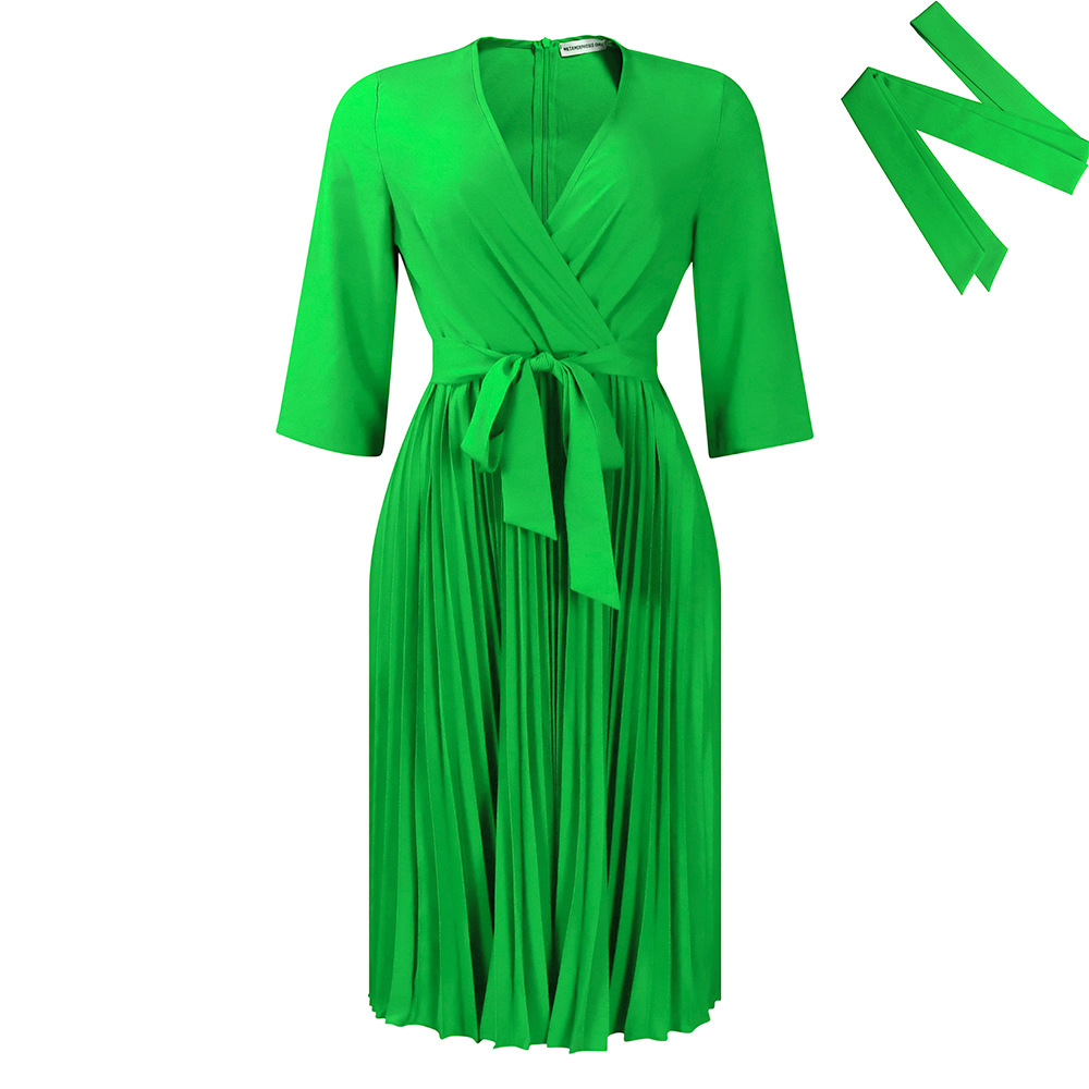 Women's Elegant Casual V-Neck Long-Sleeve Solid Color Dress