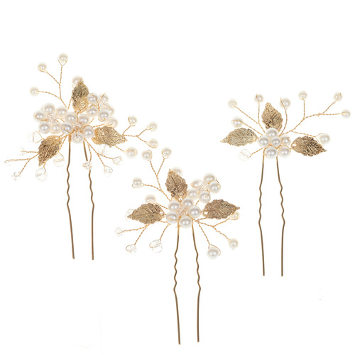 Amazon best-selling pearl leaf hair fork, bridal hair accessories comb, wedding dress accessories, handmade jewelry wholesale