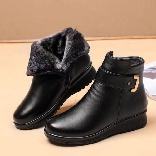 Mom's Shoes Winter Cotton Shoes Fleece Flat Non-slip Warm Elderly Short Boots Middle-aged Women's Shoes Leather Shoes Winter Shoes